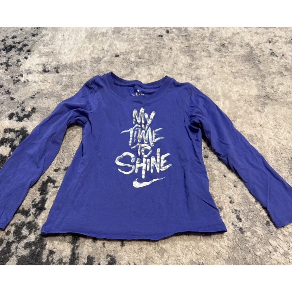 Nike Girls My Time To Shine Long Sleeve T-Shirt Purple Graphic Tee Size Small 6